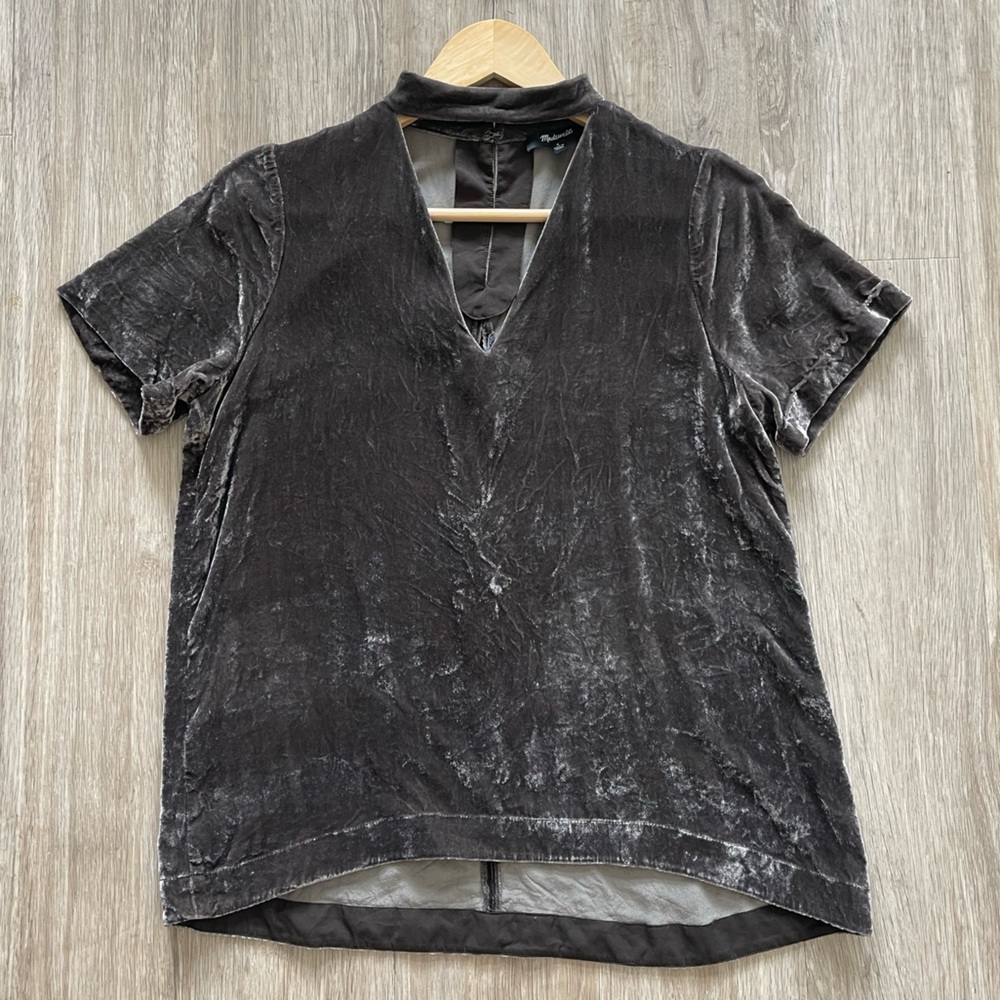 Madewell Silk Blend Velvet Choker Mock Neck Top Lavender Taupe Size Small